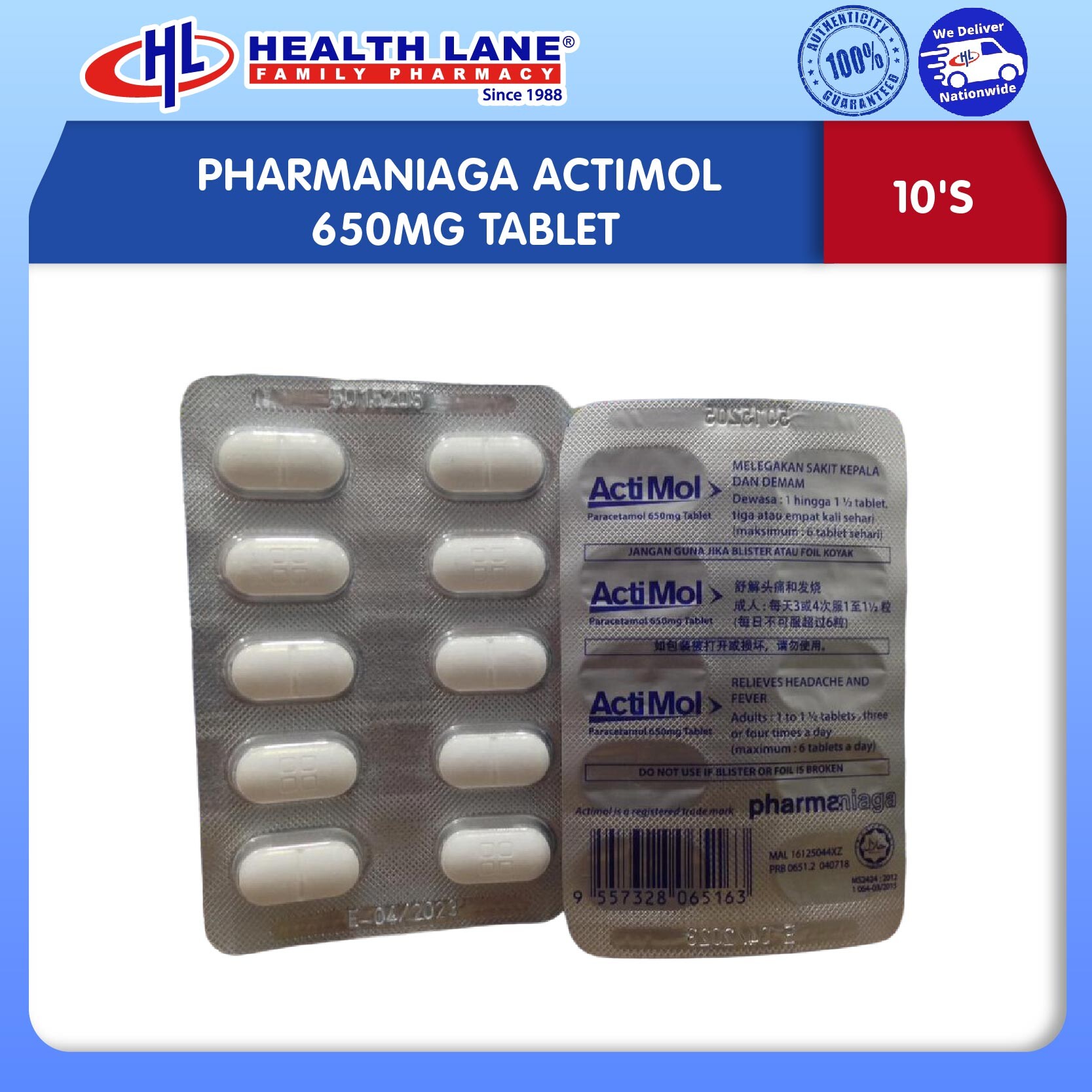 PHARMANIAGA ACTIMOL 650MG TABLET 10'S